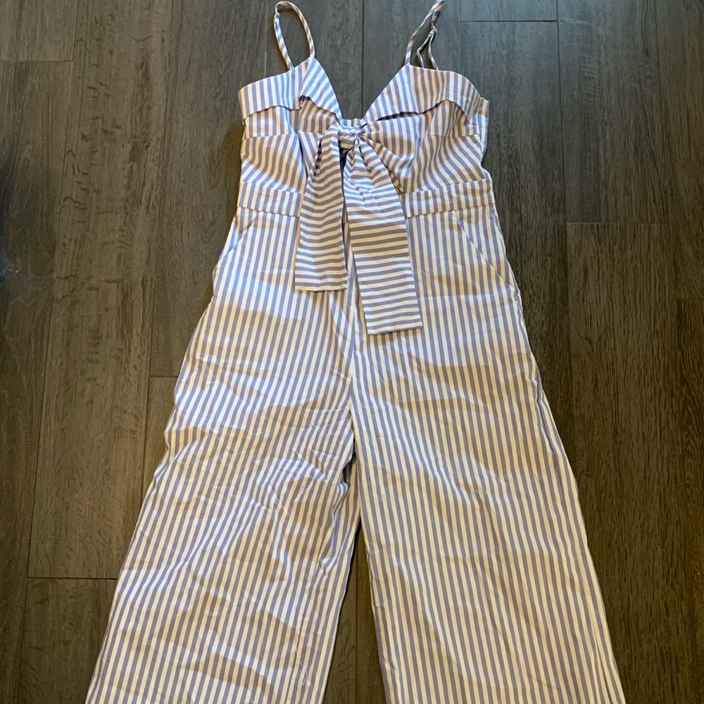 Blue and white stripe jumpsuit